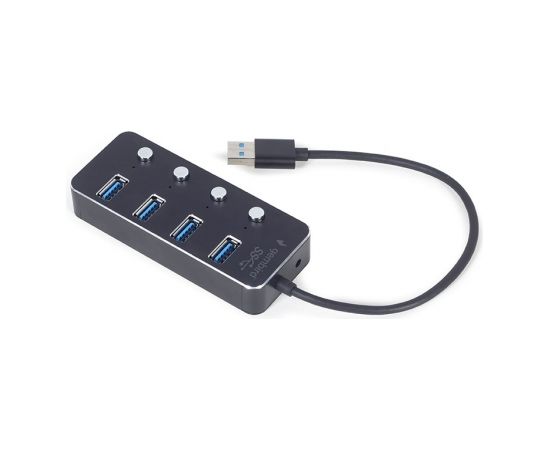 Gembird UHB-U3P4P-01 USB 3.1 (Gen 1) powered 4-port hub with switches, black