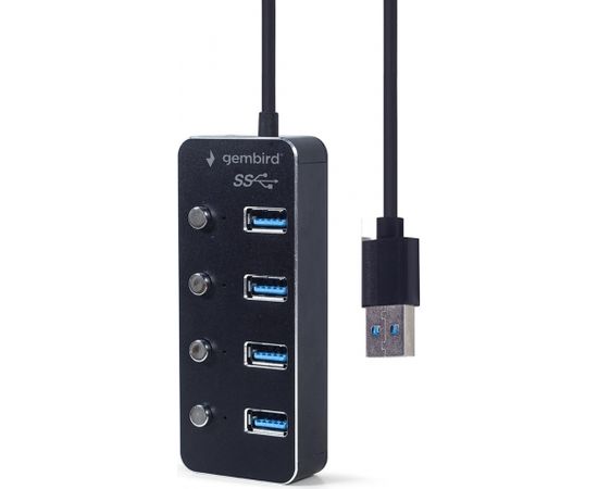 Gembird UHB-U3P4P-01 USB 3.1 (Gen 1) powered 4-port hub with switches, black