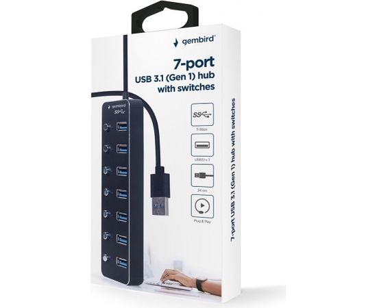 Gembird UHB-U3P7P-01  7-port USB 3.1 (Gen 1) hub with switches, black
