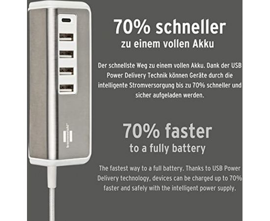 Brennenstuhl Estilo USB multi-charger (white/stainless steel, 5x USB, PD 20 Watt)