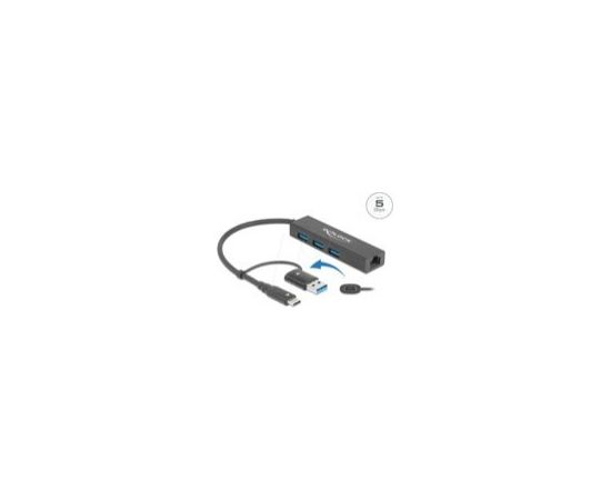 Delock 3P USB 3.2 Gen1 Hub+LAN+USB-C/A - 64149