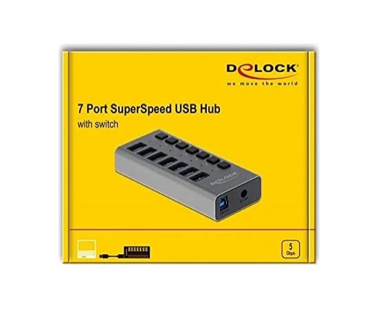 Delock External SS USB Hub 7Ports + Switch - 63669