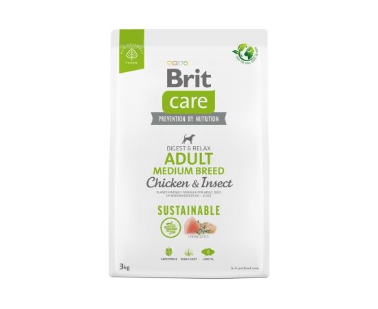 BRIT Care Dog Sustainable Adult Medium Breed Chicken & Insect - dry dog food - 3 kg