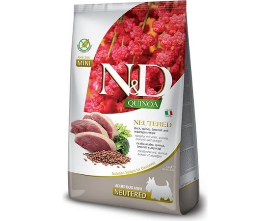 FARMINA N&D Quinoa Dog Duck, Broccoli, Asparagus Neutered Adult Mini - dry dog food - 2.5 kg