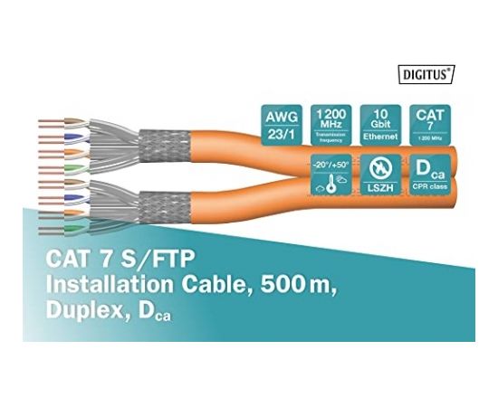 Digitus Professional Cat7 S/FTP installation cable duplex, Dca (orange, 500 meter drum)