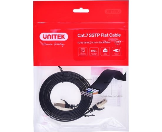 UNITEK ETHERNET CABLE RJ45 FLAT, CAT.7, 2M