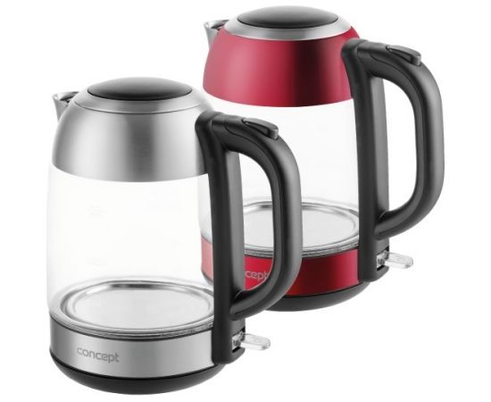 Concept RK4081 electric kettle 1.7 L 2200 W Black, Red, Stainless steel, Transparent