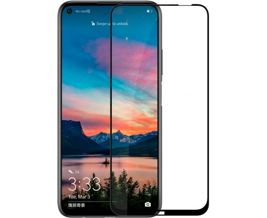 Tempered Glass 9D Aizsargstikls Pilnam Ekrānam Huawei P40 Lite Melns