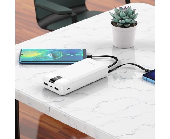 OEM Borofone Power Bank 20000mAh BJ20A Mobile - 2xUSB - with 3 in 1 Micro USB, Type C, Lightning cable white