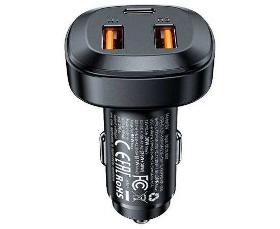 Car Charger Acefast B9, 66W, 2x USB + USB-C (black)