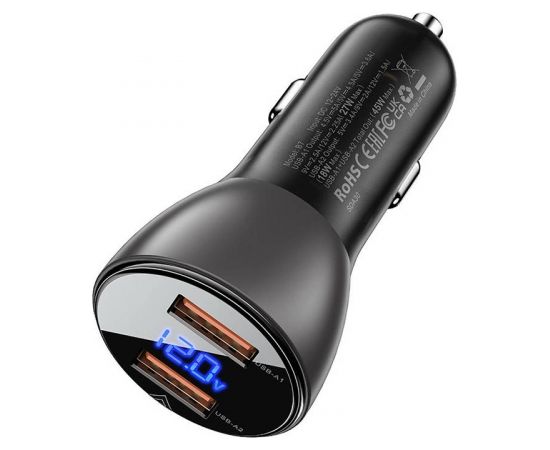 Car Charger Acefast B7, 45W, 2x USB, with display (black)