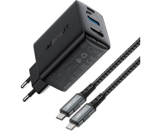 Wall Charger Acefast A17, 65W GaN + kabel USB-C (black)