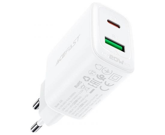 Wall Charger Acefast A25, USB + USB-C, PD 20W (white)