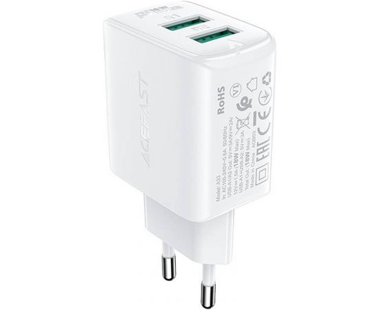 Wall Charger Acefast A33, 2x USB, 18W, QC3.0 (white)