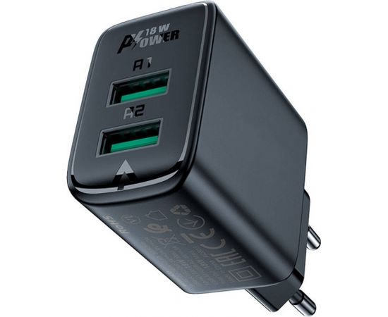 Wall Charger Acefast A33, 2x USB, 18W, QC3.0 (czarna)