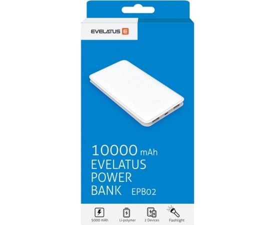 Evelatus  
       Universal  
       Power Bank EPB02 10000mAh 
     White