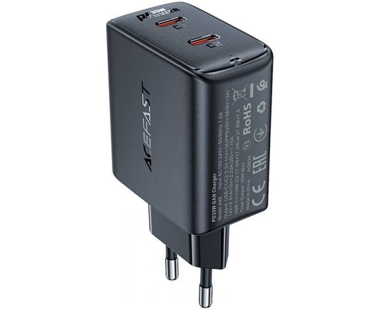 Acefast A49 wall charger, 2x USB-C, 35W PD (black)