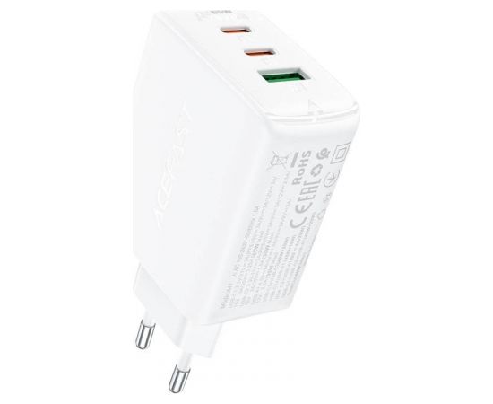 Acefast A41 wall charger, 2x USB-C + USB, GaN 65W (white)