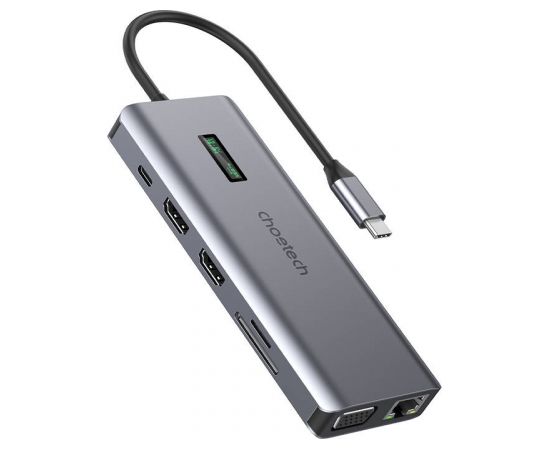 Adapter 12w1 Choetech HUB-M26 USB-C for USB-C+ USB-A+ HDMI+ VGA+ AUX+ SD+ TF (grey)
