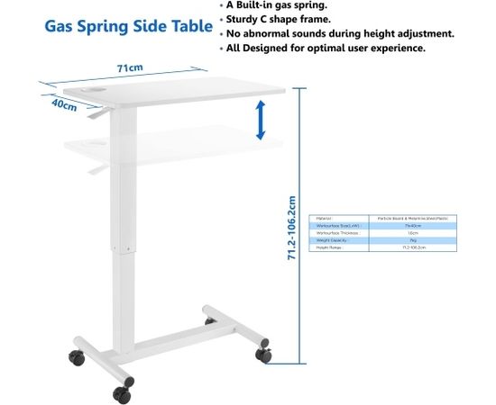 Up Up Forseti Adjustable Height Table, White