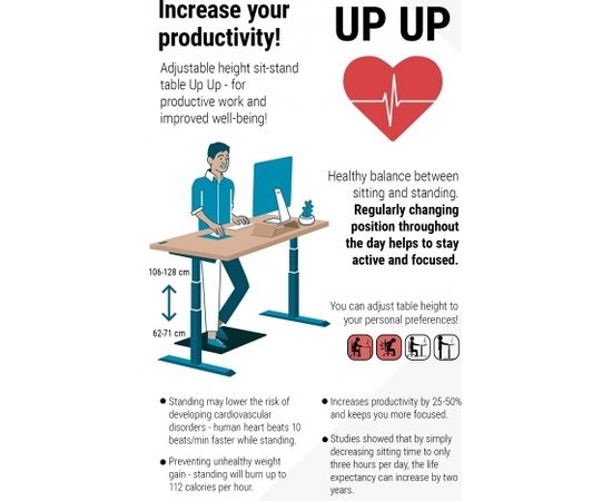 Up Up Height adjustable desk frame Thor, white Biroja galdi