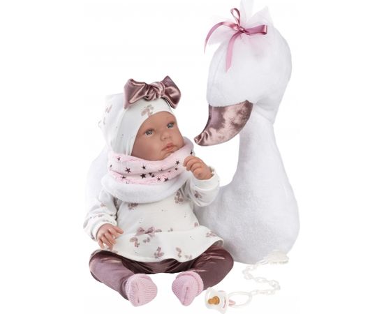 Llorens Lelle Tina meitene ar gulbja spilvenu 44 cm (raud, runā, ar mānekli, mīkstais ķermenis) Spānija LL84456