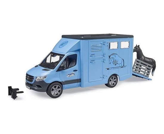 Bruder MB Sprinter animal transporter with horse, model vehicle (blue)