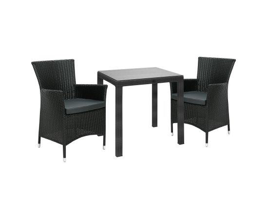 Dārza mēbeļu komplekts WICKER galds, 2 krēsli, melns