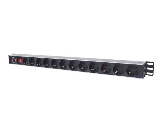Intellinet Vertical Rackmount 12-Way Power Strip - German Type, With On/Off Switch and Overload Protection, 1.6m Power Cord (Euro 2-pin plug)