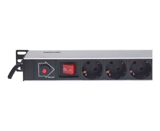 Intellinet Vertical Rackmount 12-Way Power Strip - German Type, With On/Off Switch and Overload Protection, 1.6m Power Cord (Euro 2-pin plug)