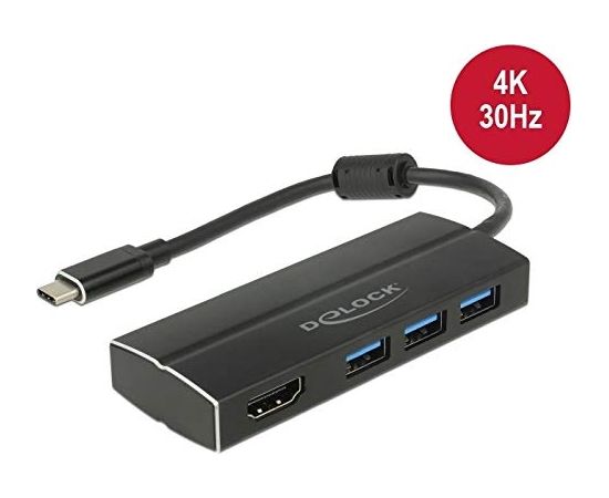 DeLOCK Adapter USB C 3.1 > 3x USB 3.0 A Hub + HDMI 4K