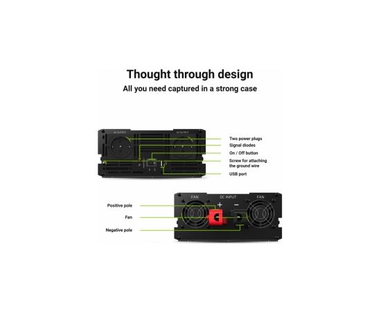 Strāvas pārveidotājs Green Cell 12V to 230V 1500W/ 3000W Modified Sine Wave