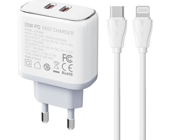 Wall charger LDNIO A2528C 2USB-C 35W + USB-C - Lightning cable