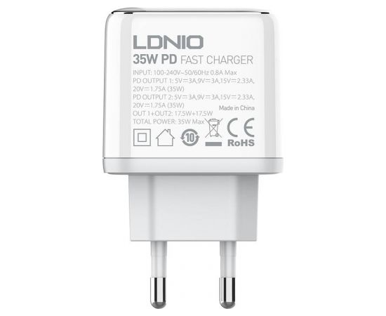 Wall charger LDNIO A2528C 2USB-C 35W + USB-C - Lightning cable