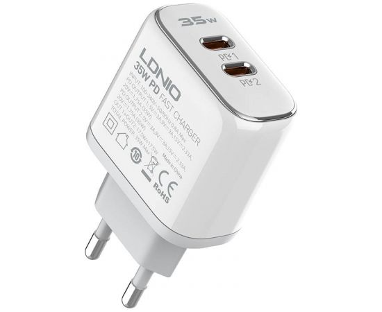 Wall charger LDNIO A2528C 2USB-C 35W + USB-C - Lightning cable