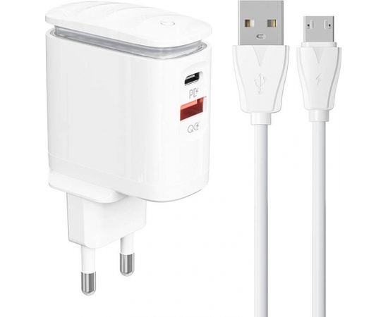 Wall charger  LDNIO A2423C USB, USB-C + MicroUSB cable