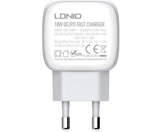 Wall charger  LDNIO A2313C USB, USB-C 20W + USB to Lightning cable