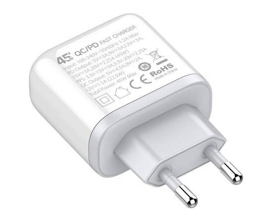 Wall charger LDNIO A2526C USB, USB-C 45W Wall + MicroUSB cable