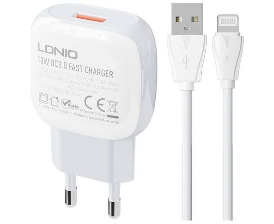 Wall charger  LDNIO A1307Q 18W +  Lightning cable