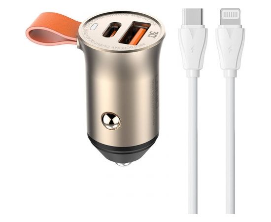 Car charger LDNIO C509Q, USB + USB-C, 30W + cable USB-C to Lightning (gold)