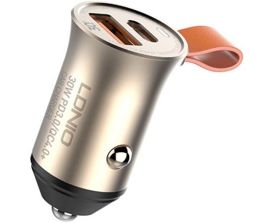 Car charger LDNIO C509Q, USB + USB-C, 30W + cable USB-C to Lightning (gold)