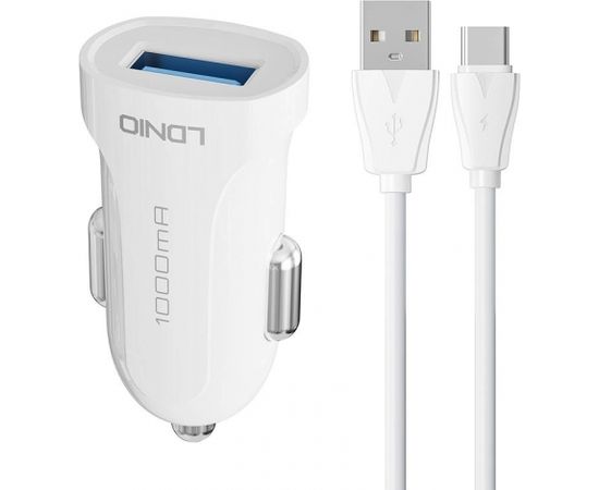 Car charger LDNIO DL-C17, 1x USB, 12W + USB-C cable (white)