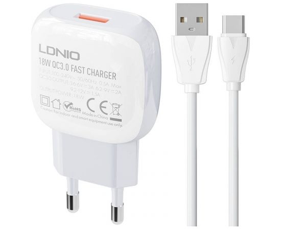 Wall charger LDNIO  A1306Q 18W +  USB-C cable
