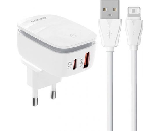 Wall charger  LDNIO A2425C USB, USB-C + Lightning cable