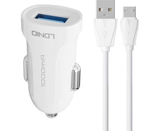 Car charger LDNIO DL-C17, 1x USB, 12W + Micro USB cable (white)