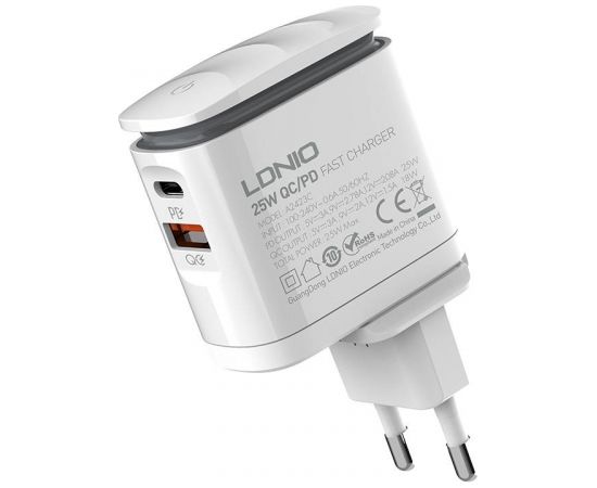 Wall charger  LDNIO A2423C USB, USB-C + USB-C - USB-C cable