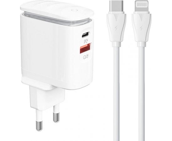 Wall charger  LDNIO A2423C USB, USB-C + USB-C - Lightning cable