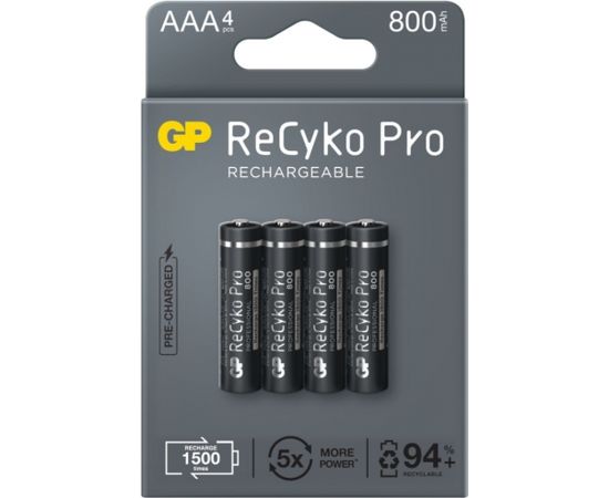 4x rechargeable batteries AAA / R03 GP ReCyko Pro Ni-MH 800mAh