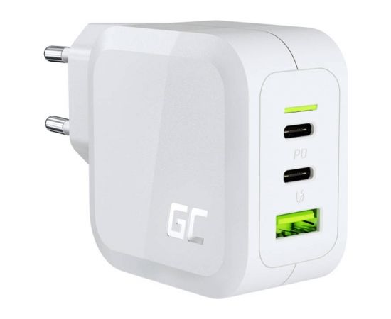 Power charger Green Cell GC PowerGaN 65W (2x USB-C Power Delivery, 1x USB-A compatible with Quick Charge 3.0) (white)