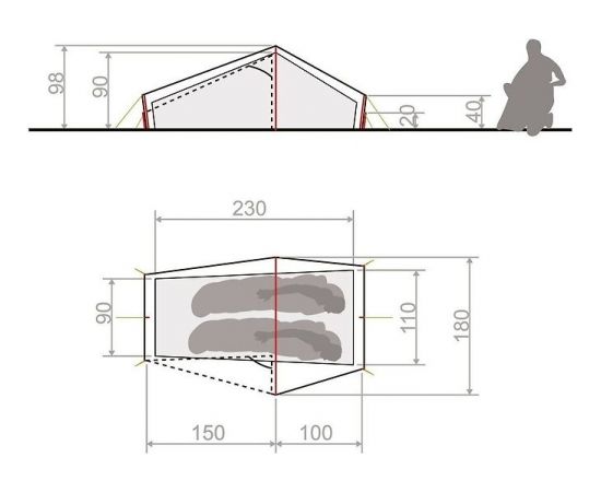 Vaude Lizard Seamless 1-2 pārgājienu telts, kresszaļa